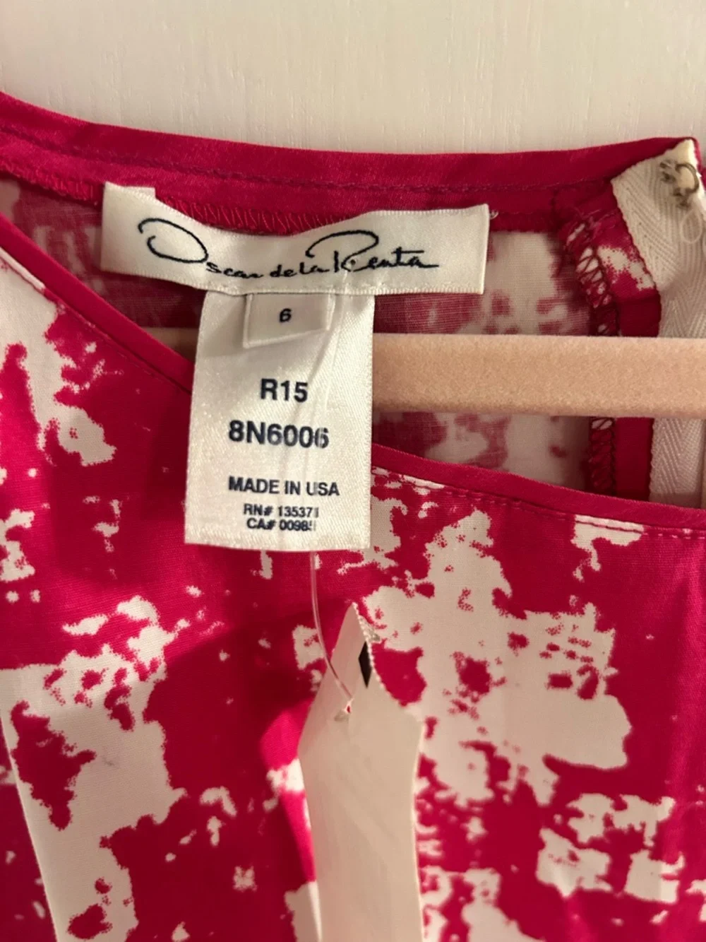 Oscar de la Renta Pink & White Abstract Fit-and-Flare Dress - Picture 2 of 5